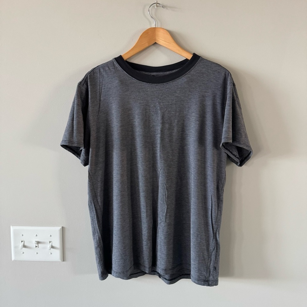 Lululemon 🍋 All Yours Cotton T-Shirt in a micro-stripe gray and black pattern - Picture 5 of 5